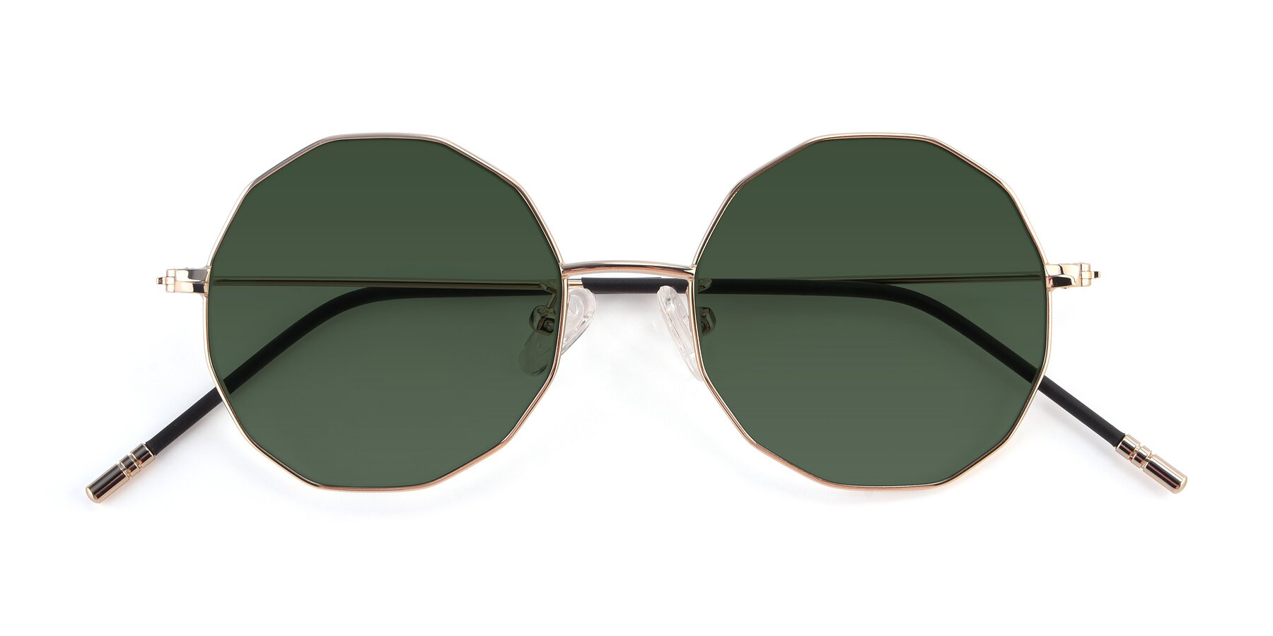 Folded Front of Dreamer in Gold with Green Tinted Lenses