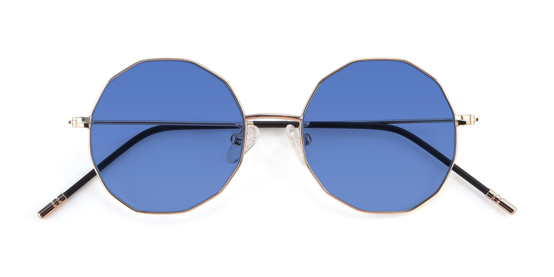 Folded Front of Dreamer in Gold with Blue Tinted Lenses