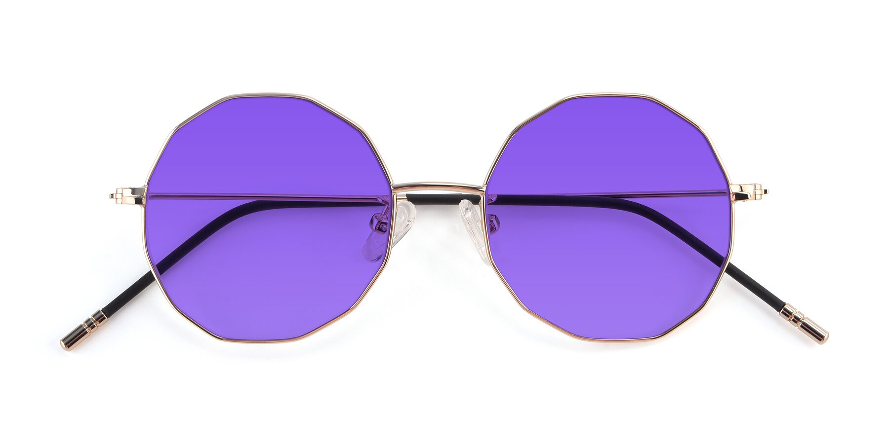 Folded Front of Dreamer in Gold with Purple Tinted Lenses