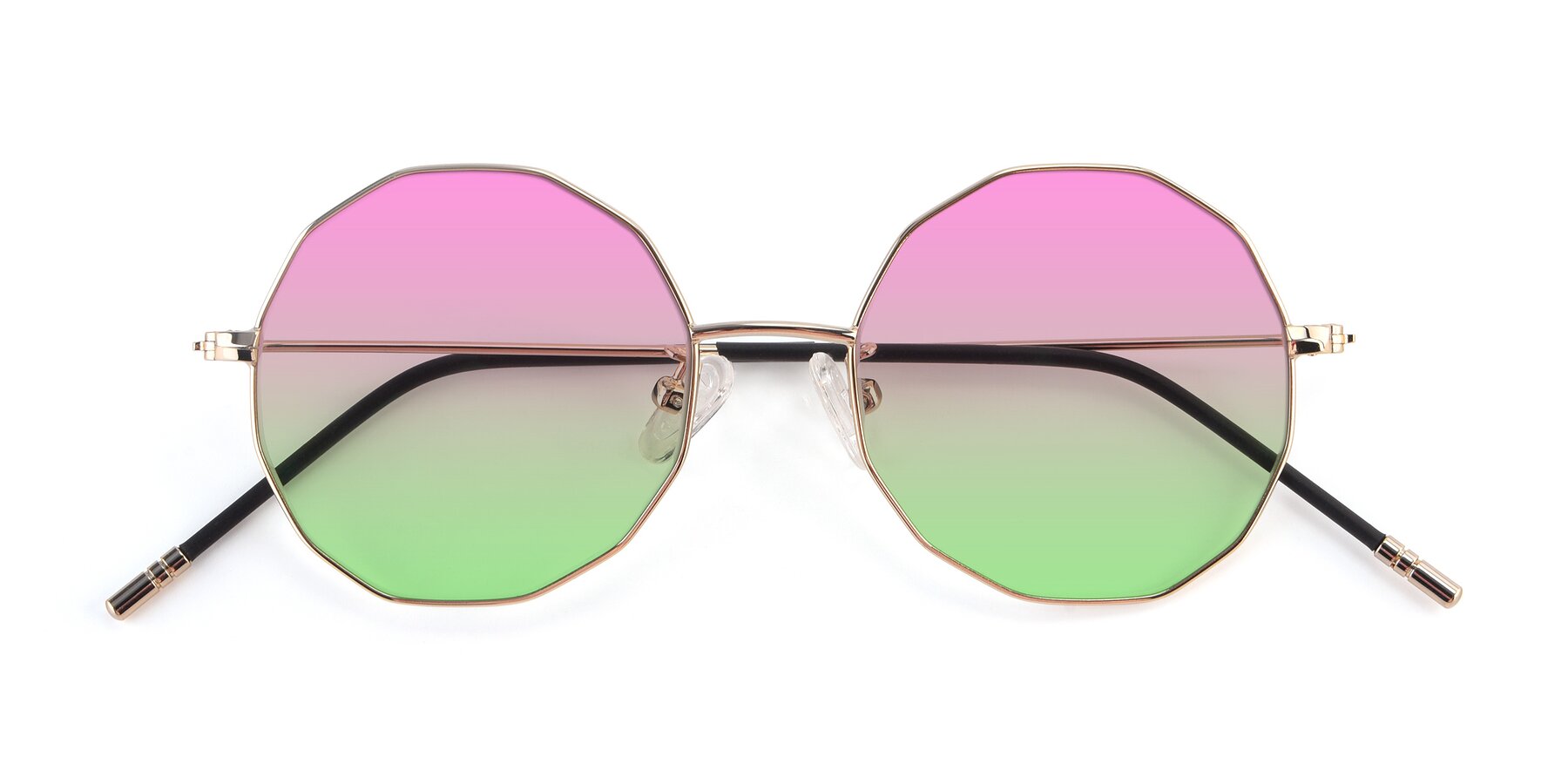 Folded Front of Dreamer in Gold with Pink / Green Gradient Lenses