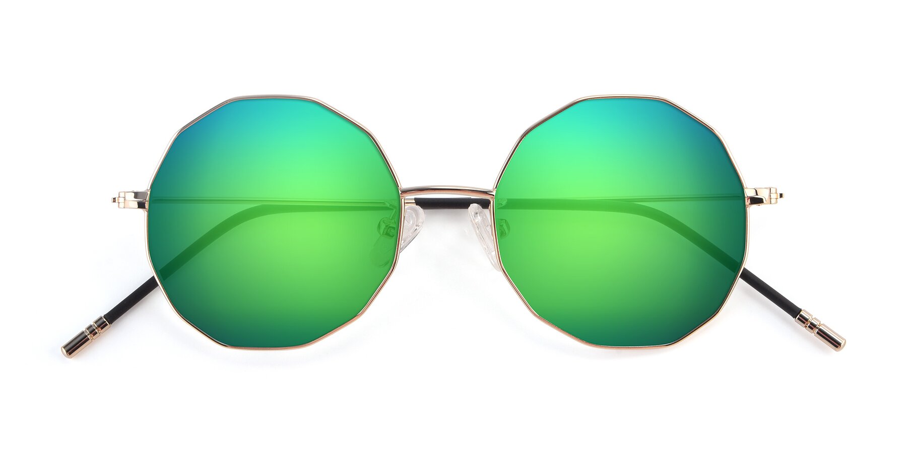 Folded Front of Dreamer in Gold with Green Mirrored Lenses
