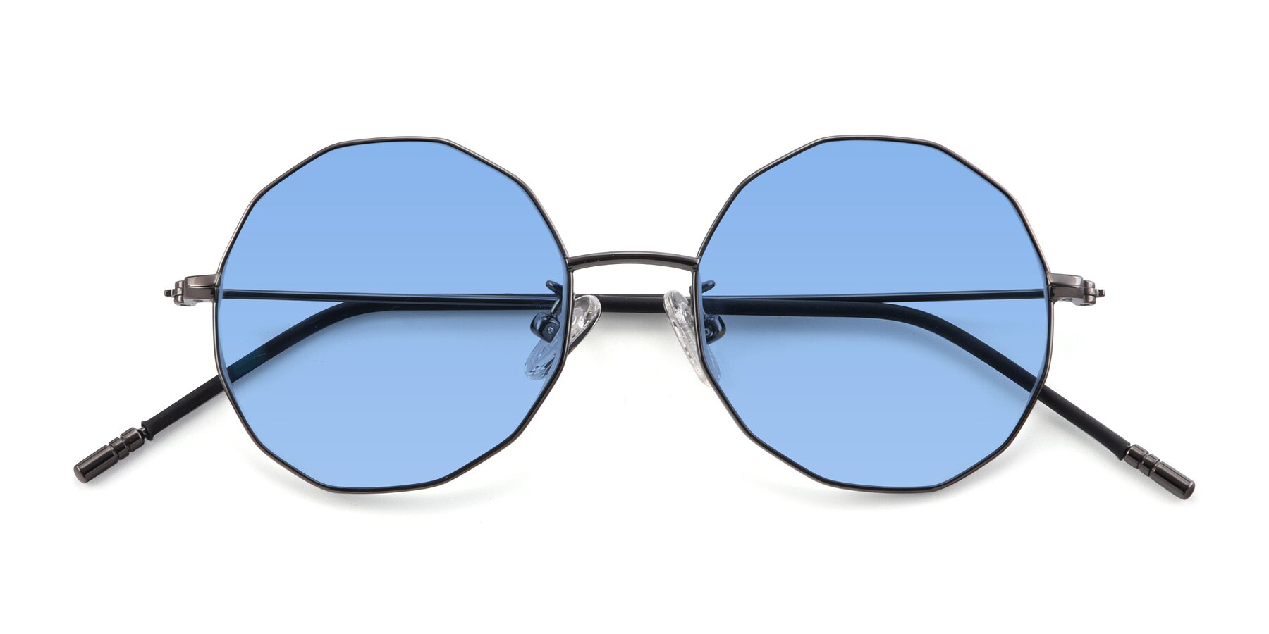Folded Front of Dreamer in Gunmetal with Medium Blue Tinted Lenses