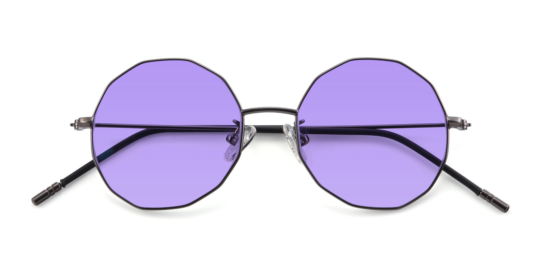 Folded Front of Dreamer in Gunmetal with Medium Purple Tinted Lenses