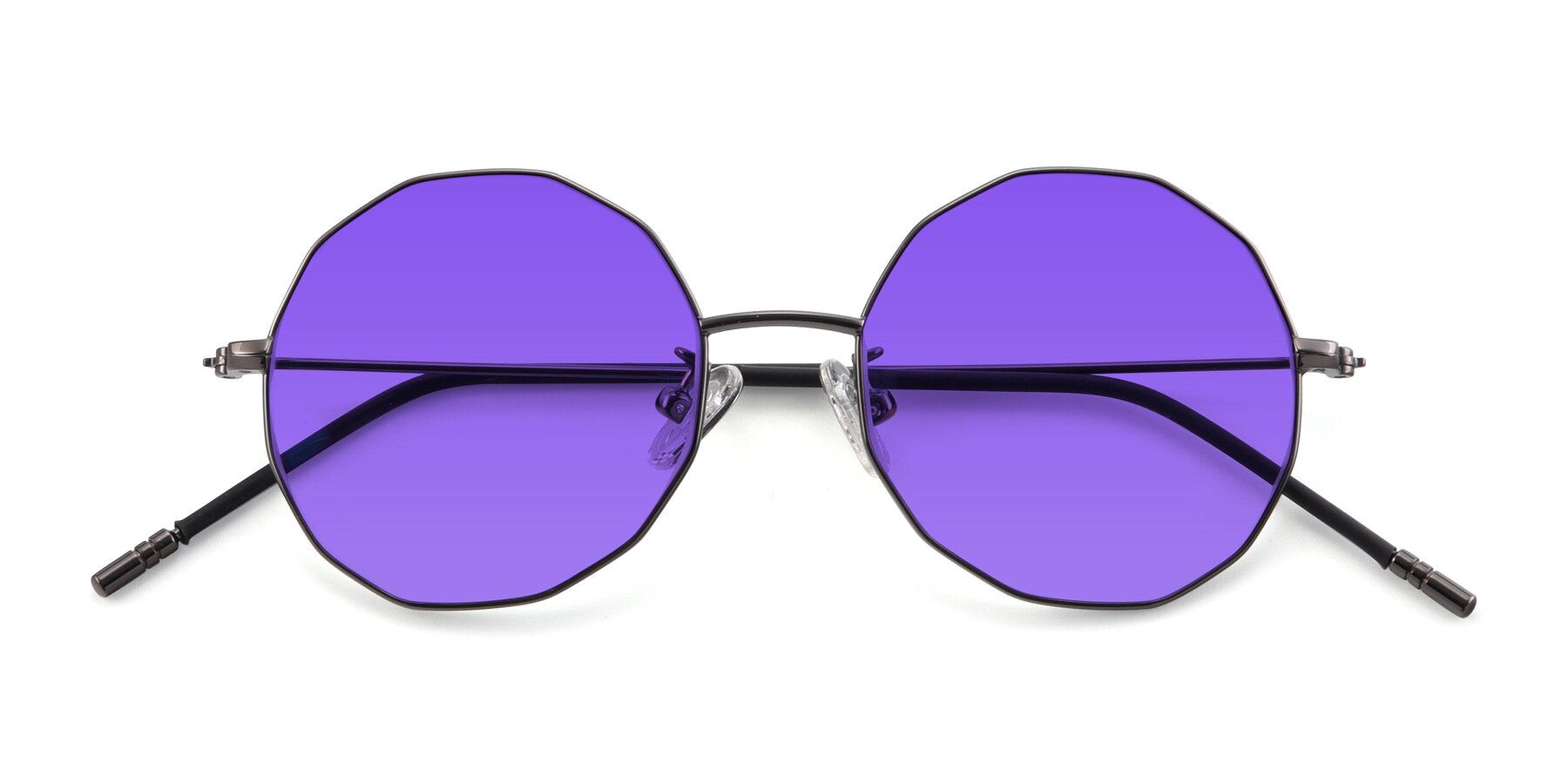 Folded Front of Dreamer in Gunmetal with Purple Tinted Lenses