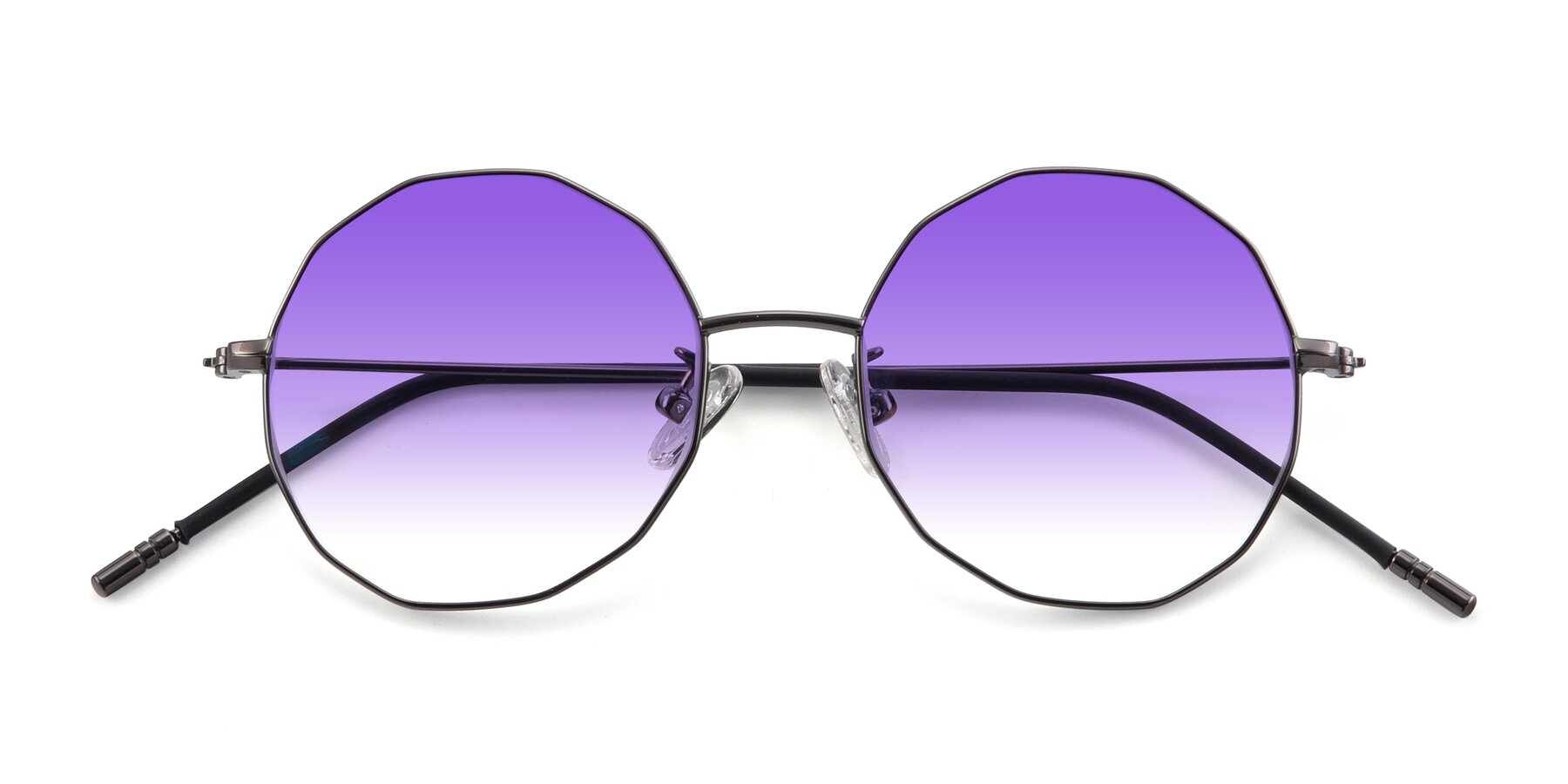 Folded Front of Dreamer in Gunmetal with Purple Gradient Lenses