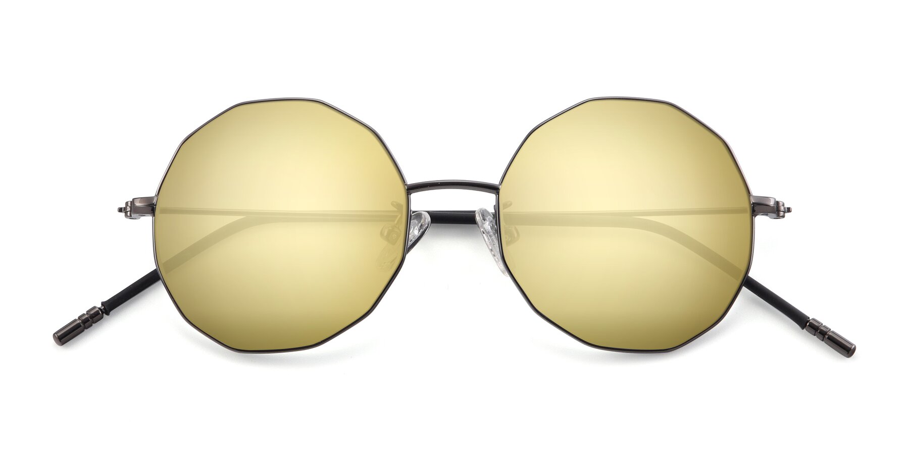 Folded Front of Dreamer in Gunmetal with Gold Mirrored Lenses