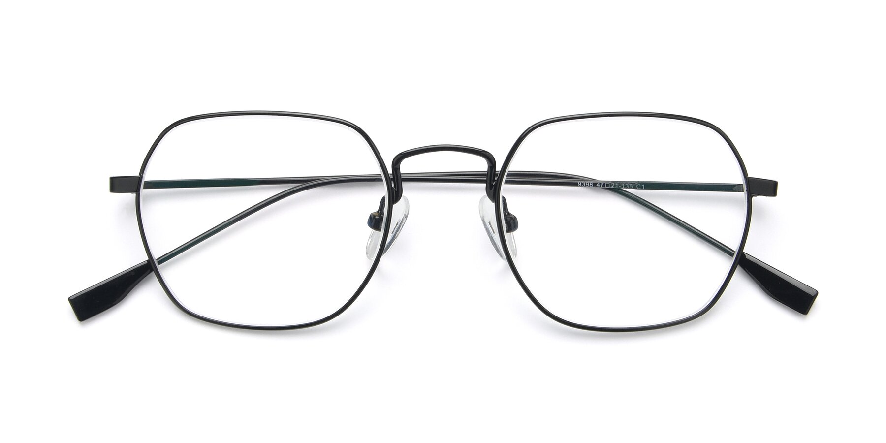 Folded Front of 9398 in Black with Clear Eyeglass Lenses