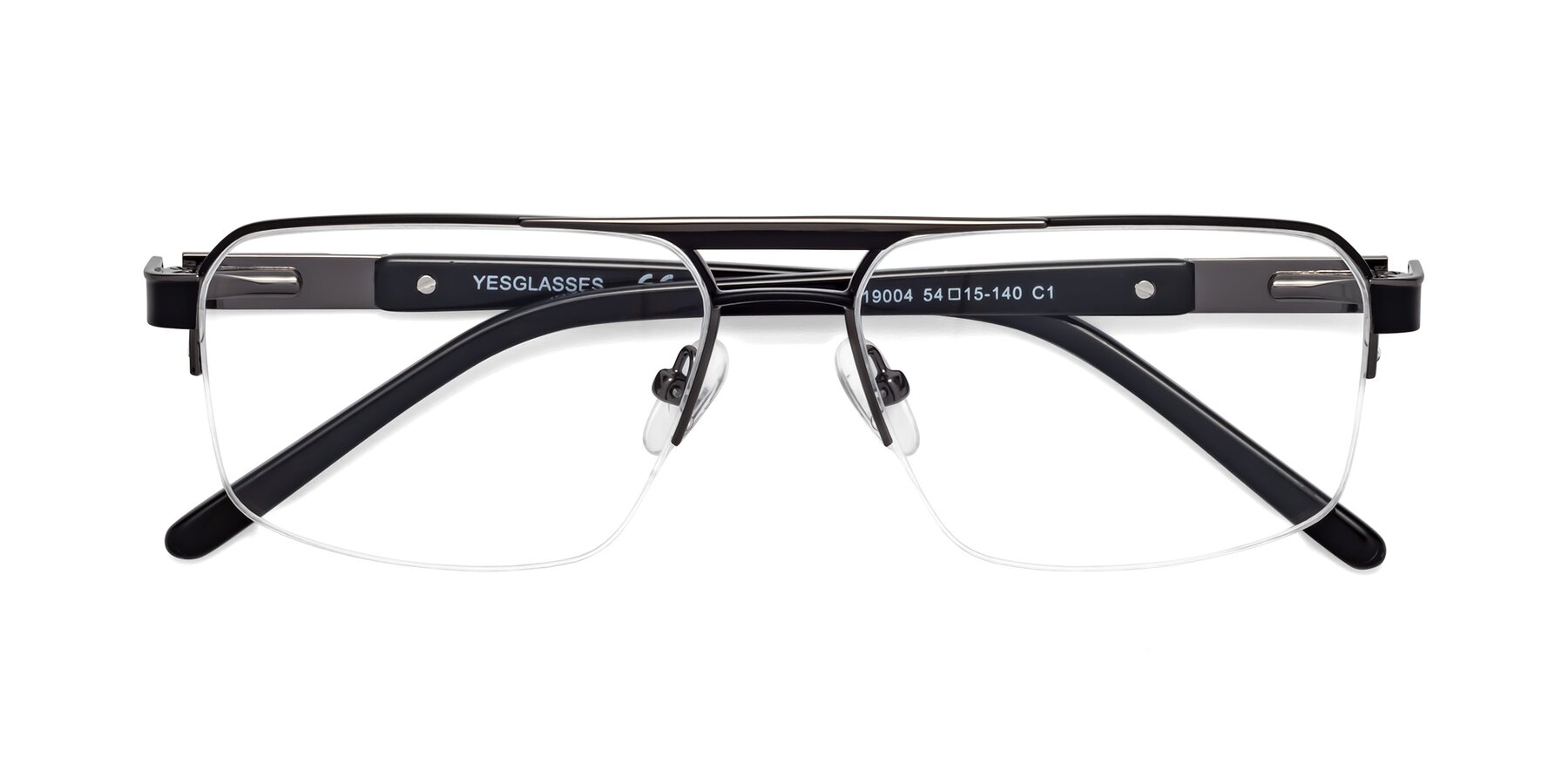 Folded Front of 19004 in Black-Gunmetal with Clear Eyeglass Lenses