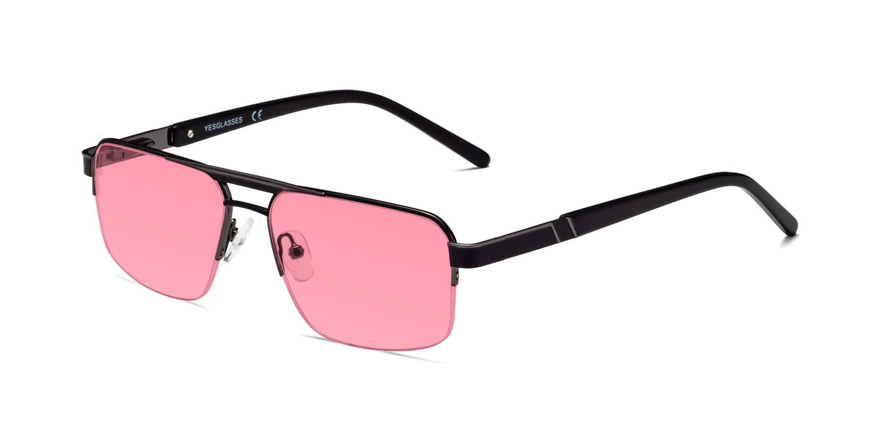 Angle of Chino in Black-Gunmetal with Pink Tinted Lenses