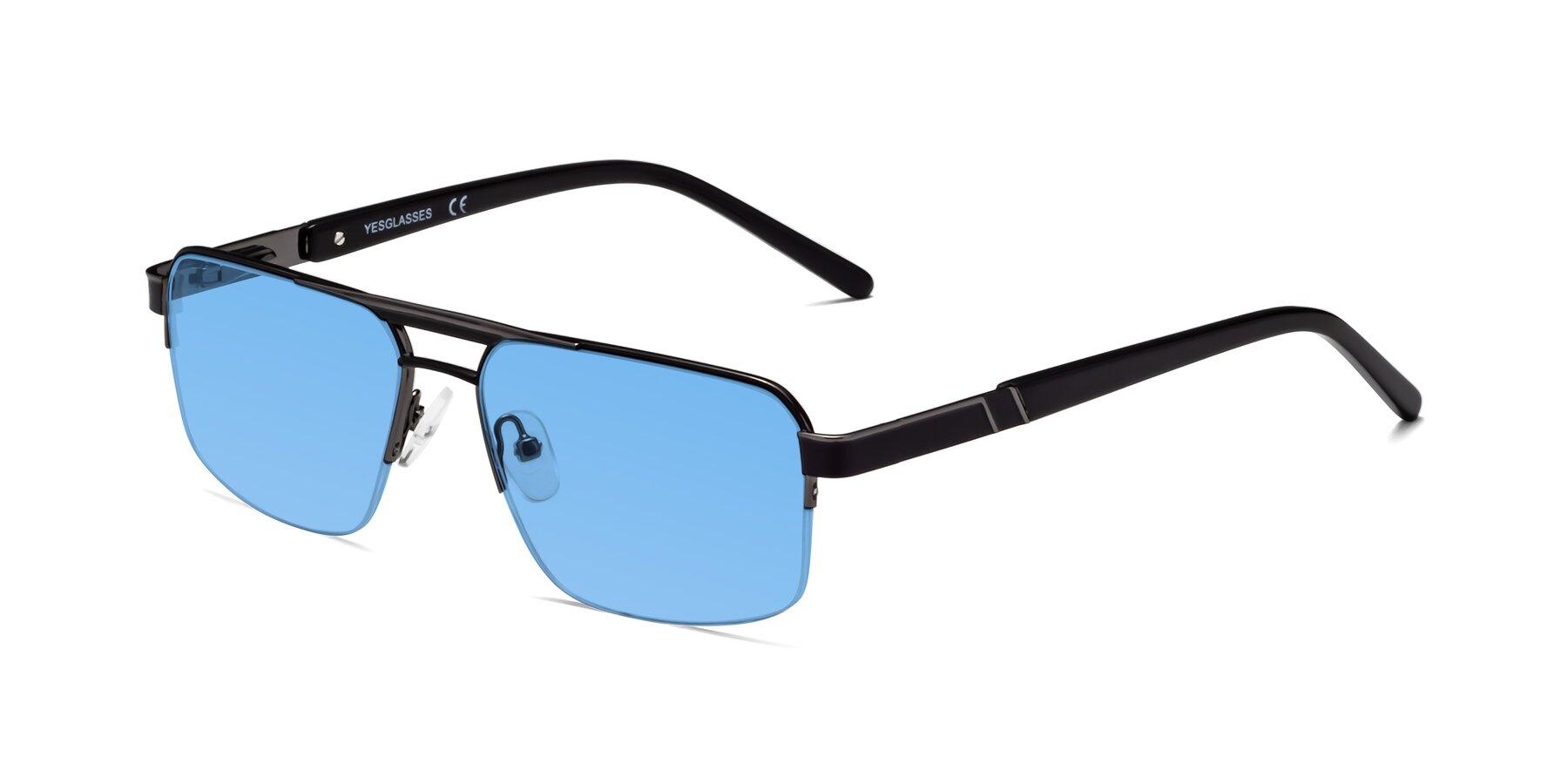 Angle of Chino in Black-Gunmetal with Medium Blue Tinted Lenses
