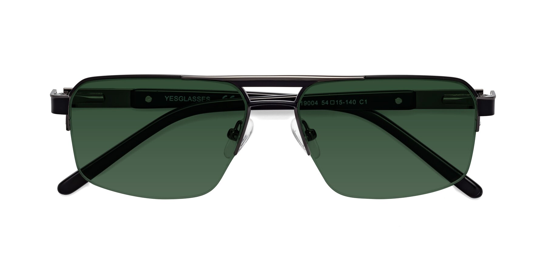 Folded Front of 19004 in Black-Gunmetal with Green Tinted Lenses