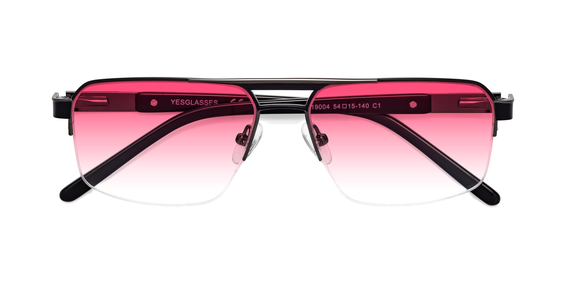 Folded Front of 19004 in Black-Gunmetal with Pink Gradient Lenses