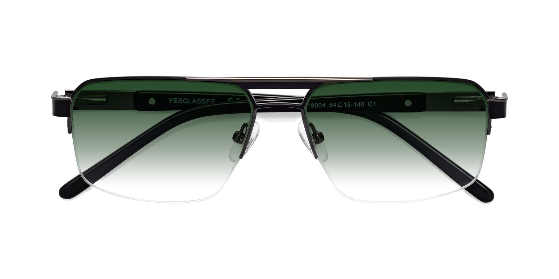 Folded Front of Chino in Black-Gunmetal with Green Gradient Lenses