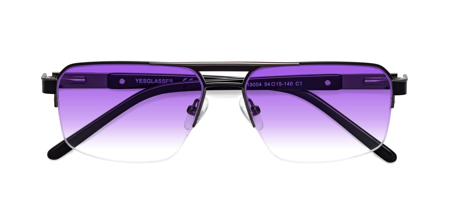 Folded Front of 19004 in Black-Gunmetal with Purple Gradient Lenses