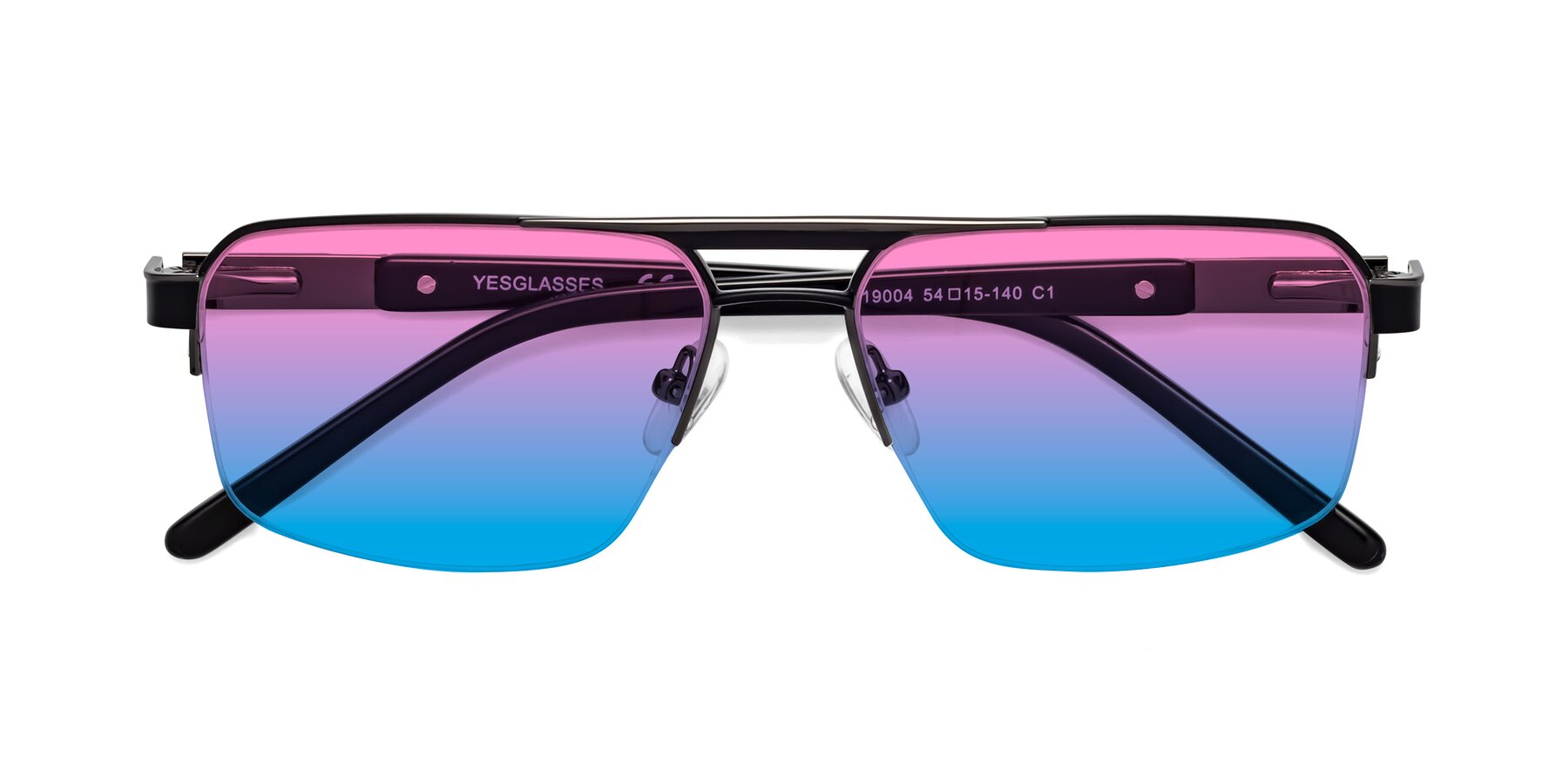 Folded Front of 19004 in Black-Gunmetal with Pink / Blue Gradient Lenses