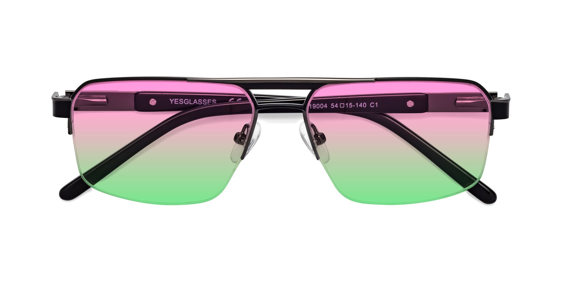Folded Front of 19004 in Black-Gunmetal with Pink / Green Gradient Lenses