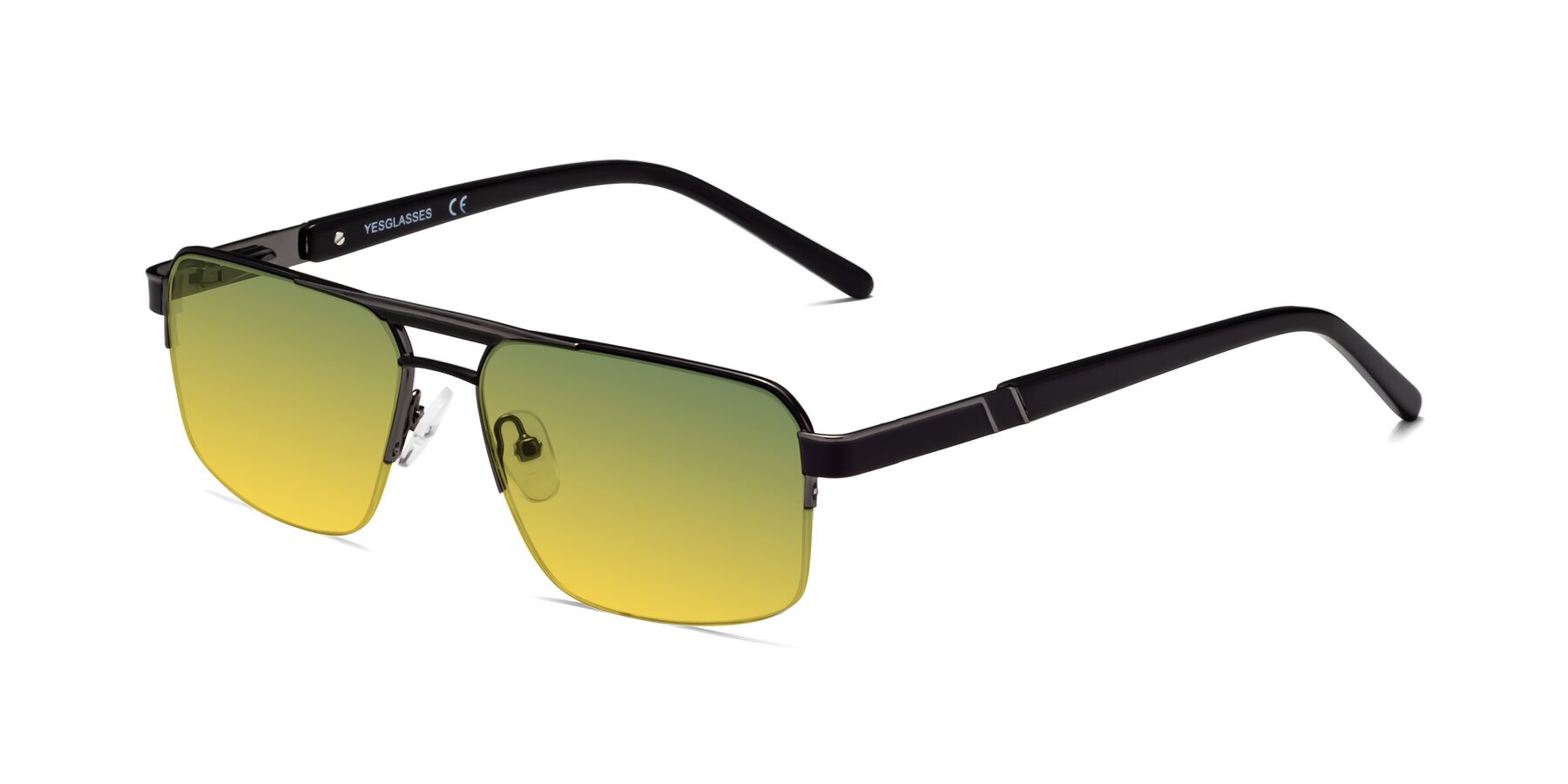 Angle of 19004 in Black-Gunmetal with Green / Yellow Gradient Lenses