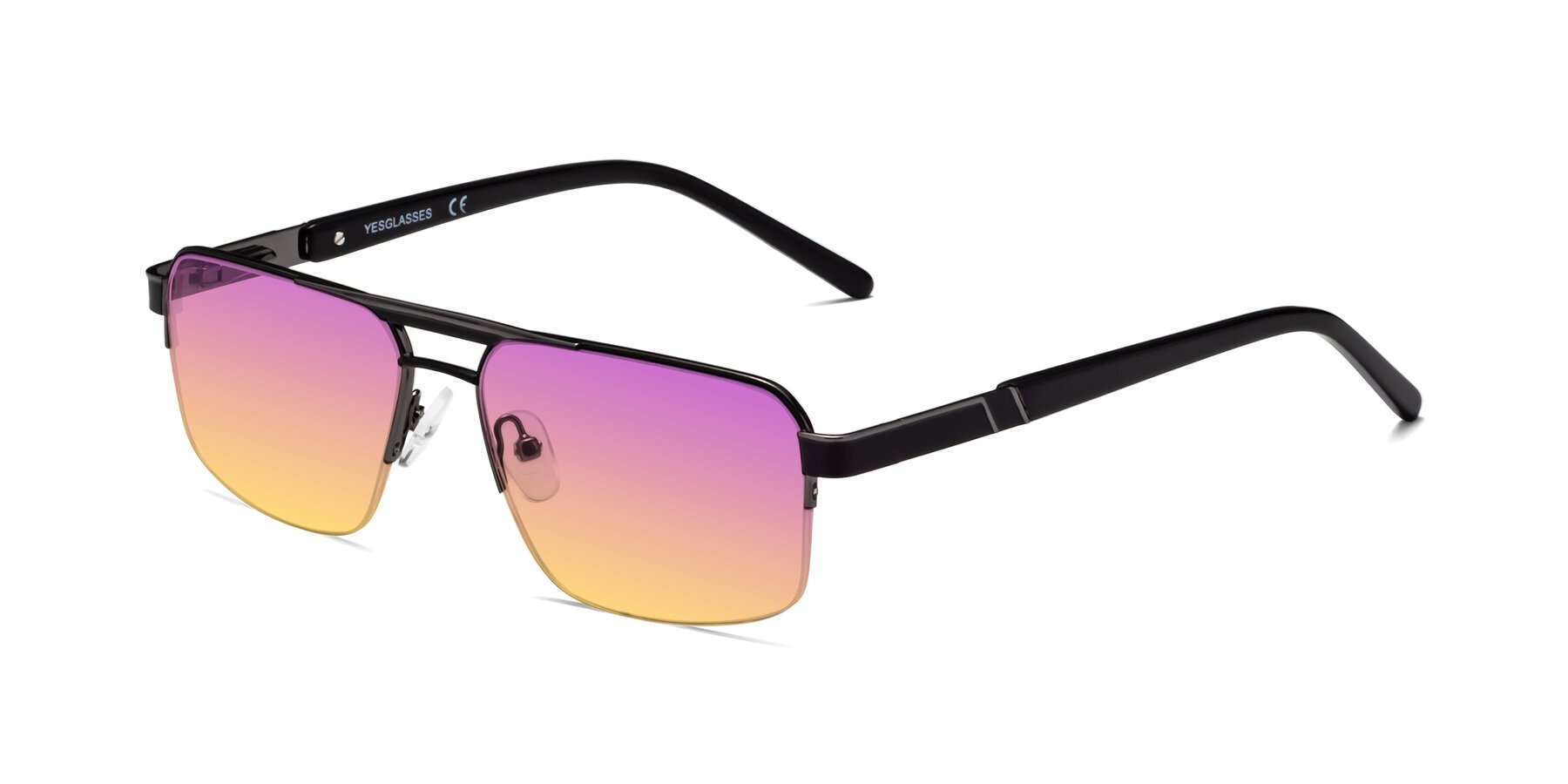 Angle of 19004 in Black-Gunmetal with Purple / Yellow Gradient Lenses