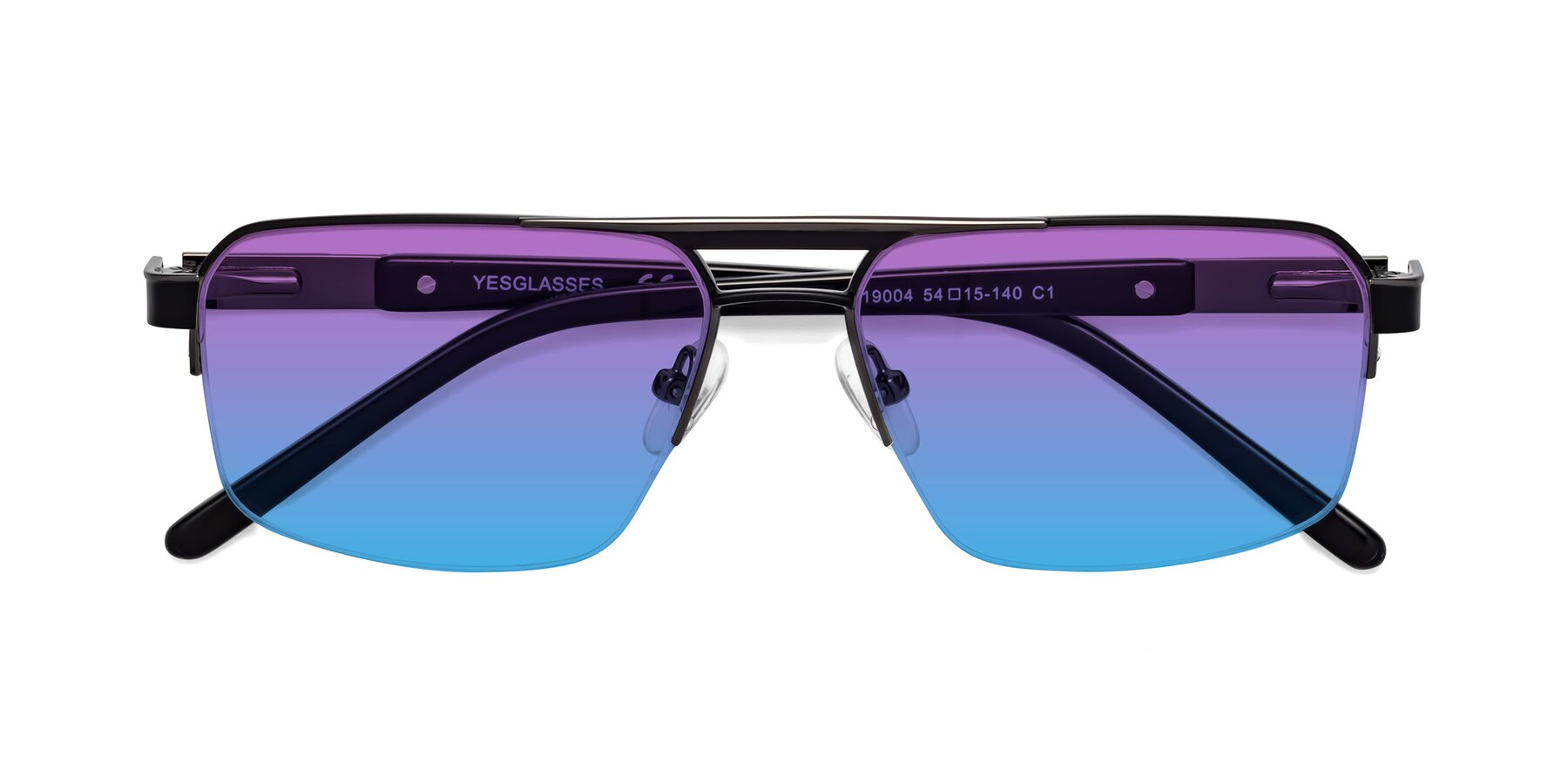 Folded Front of 19004 in Black-Gunmetal with Purple / Blue Gradient Lenses