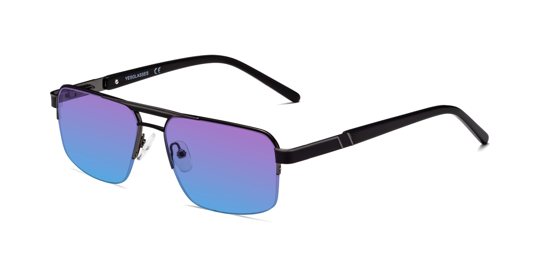 Angle of 19004 in Black-Gunmetal with Purple / Blue Gradient Lenses