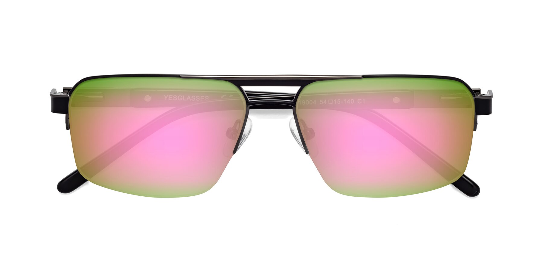 Folded Front of 19004 in Black-Gunmetal with Pink Mirrored Lenses