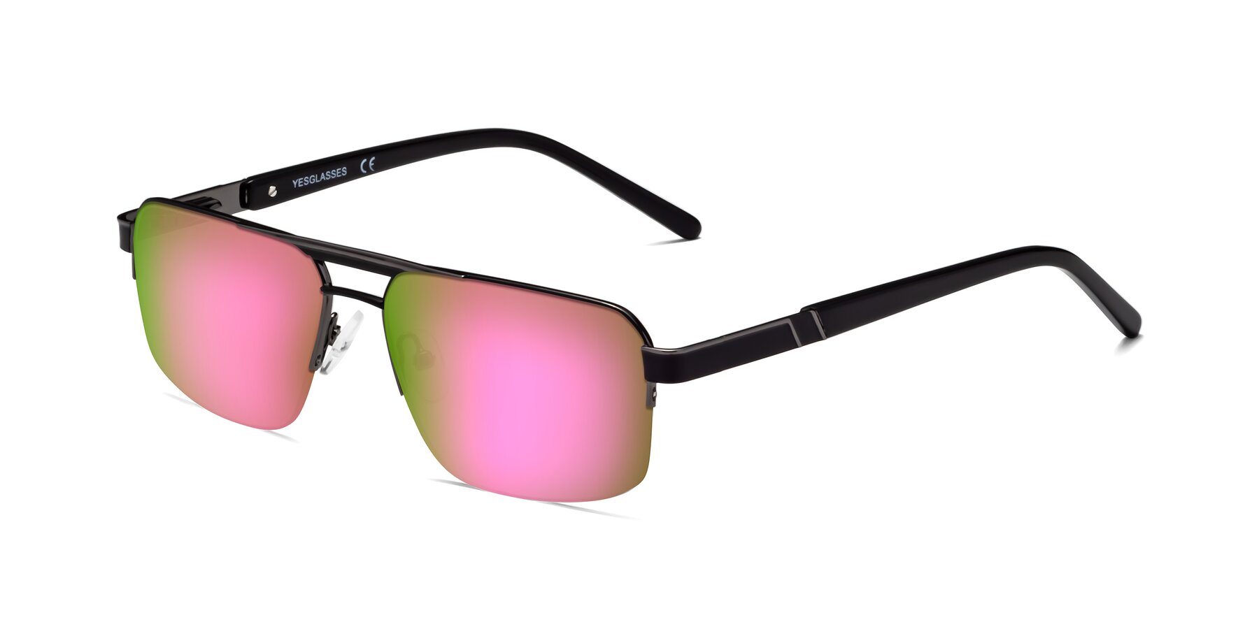 Angle of 19004 in Black-Gunmetal with Pink Mirrored Lenses
