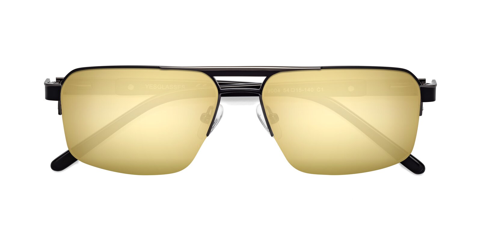 Black-Gunmetal Double Bridge Classic Semi-Rimless Mirrored Sunglasses ...