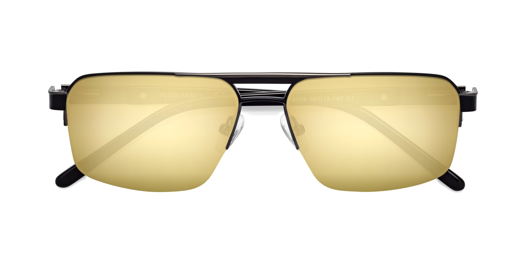 Folded Front of Chino in Black-Gunmetal with Gold Mirrored Lenses