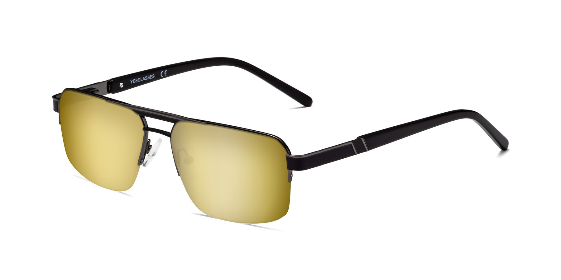 Angle of Chino in Black-Gunmetal with Gold Mirrored Lenses