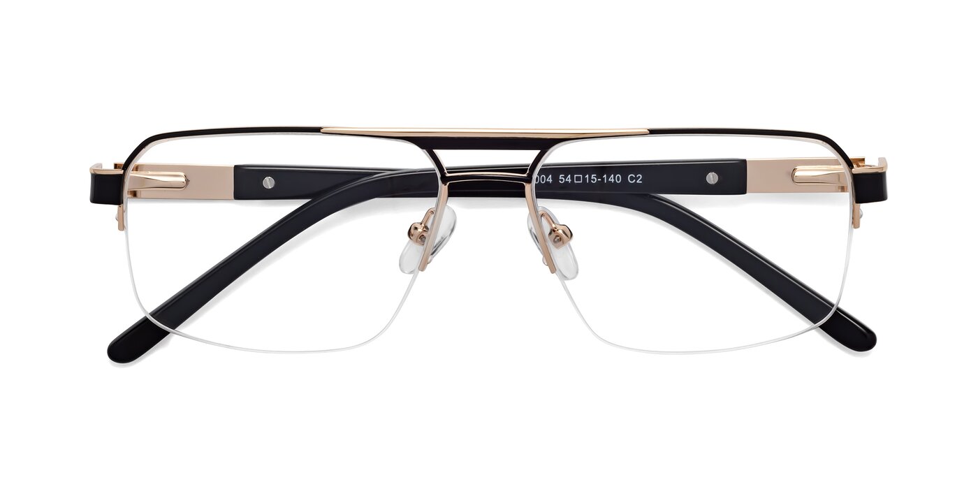 Matte Black Grandpa Geometric Semi-Rimless Tinted Sunglasses with Champagne Sunwear Lenses - Largo