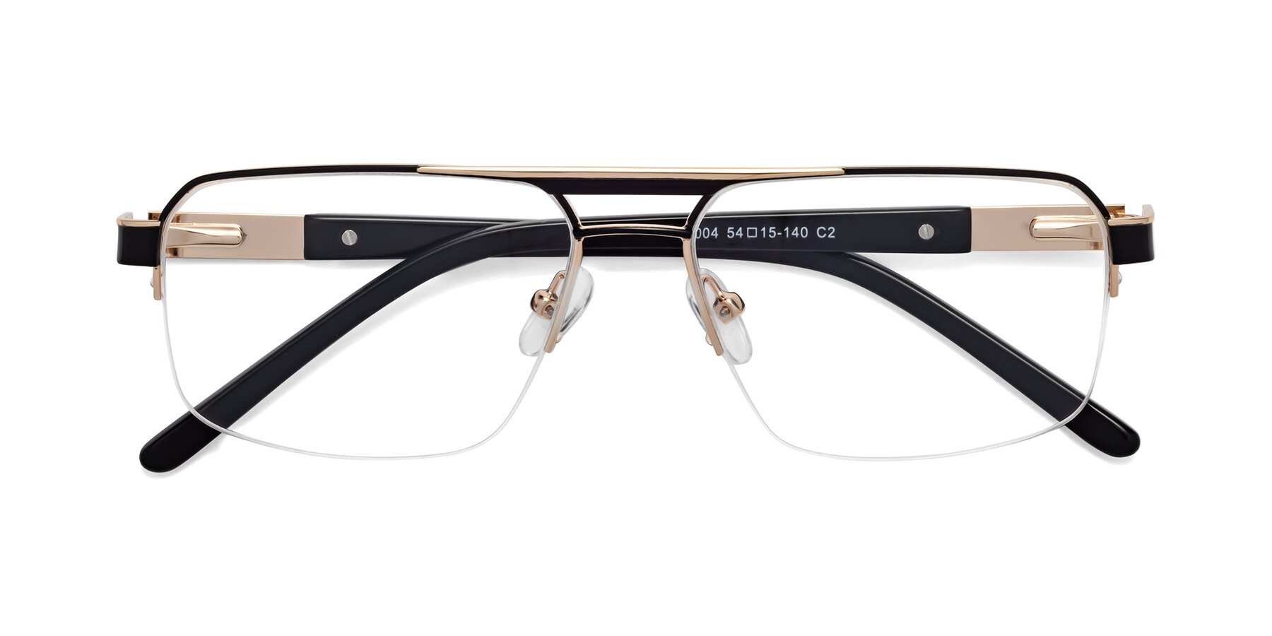 Folded Front of 19004 in Black-Gold with Clear Reading Eyeglass Lenses