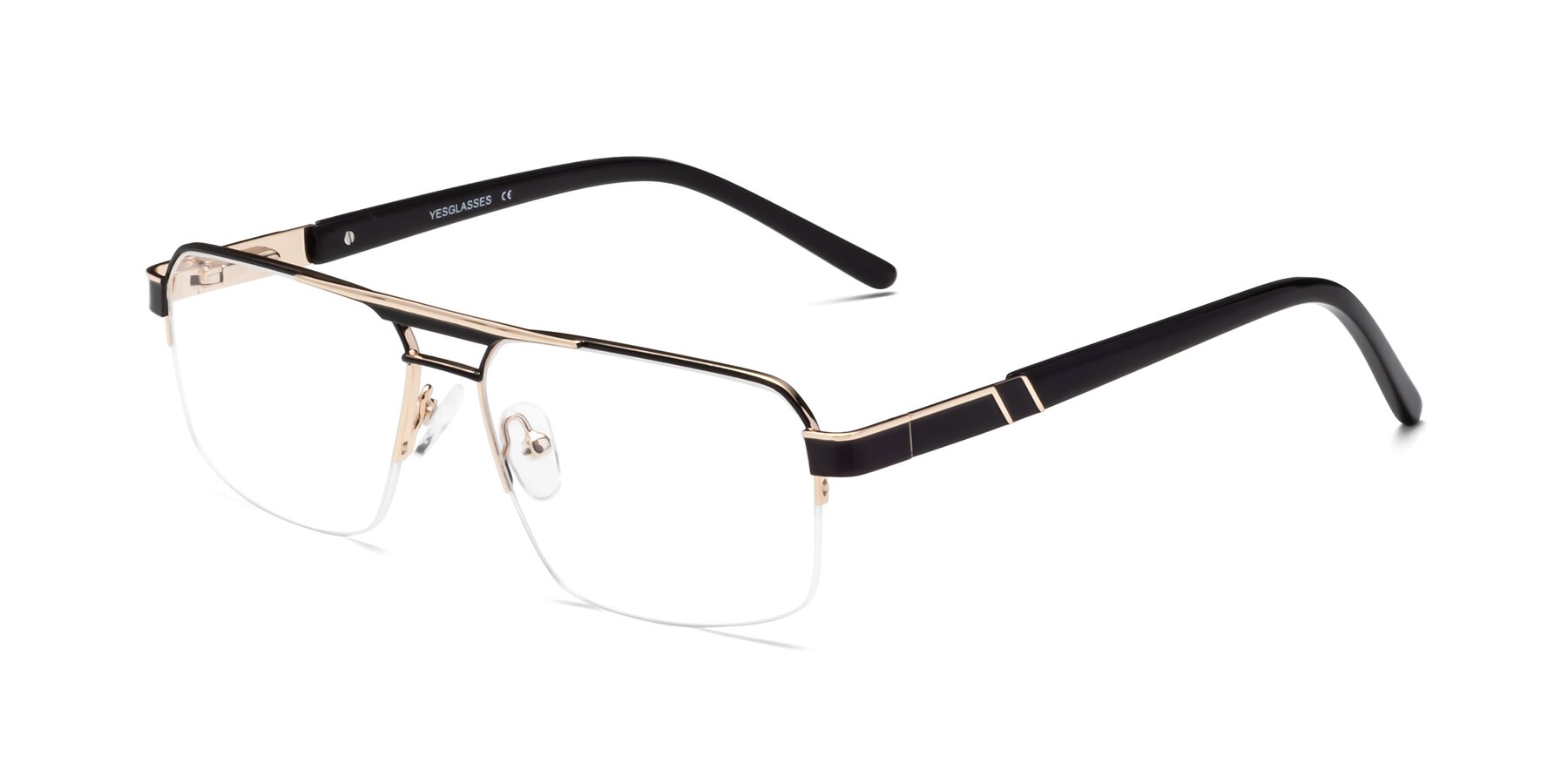 Angle of 19004 in Black-Gold with Clear Reading Eyeglass Lenses