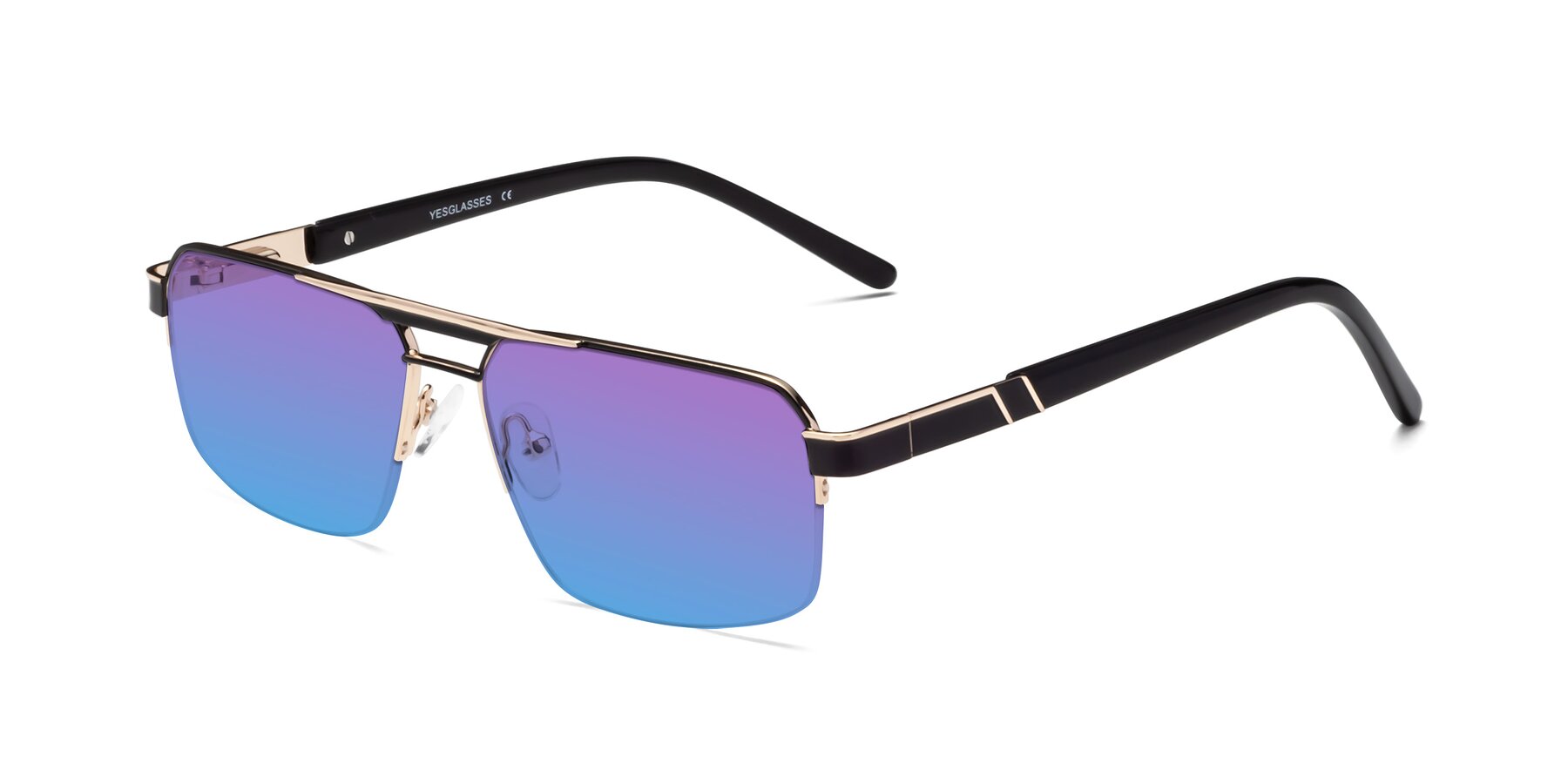 Angle of 19004 in Black-Gold with Purple / Blue Gradient Lenses