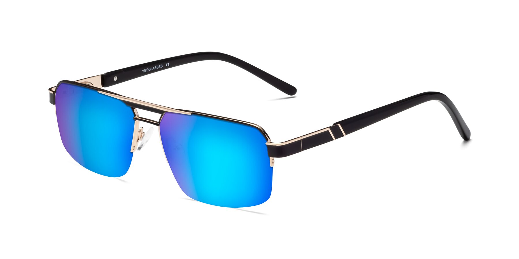 Angle of Chino in Black-Gold with Blue Mirrored Lenses