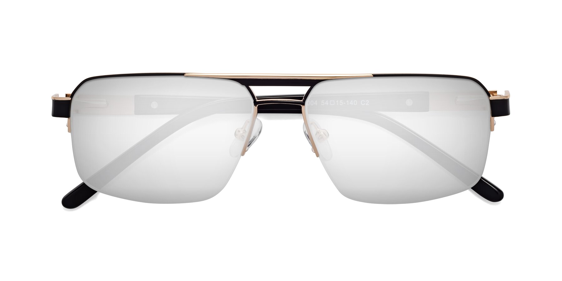 Folded Front of Chino in Black-Gold with Silver Mirrored Lenses