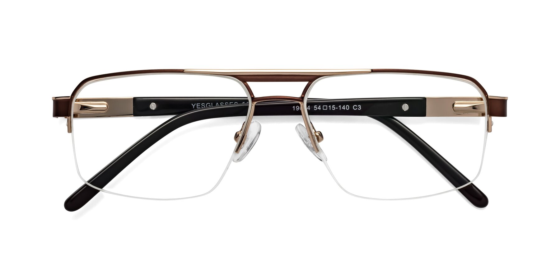 Folded Front of 19004 in Bronze-Gold with Clear Eyeglass Lenses