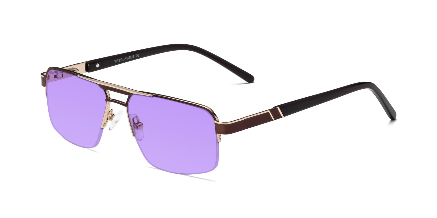 Angle of Chino in Bronze-Gold with Medium Purple Tinted Lenses