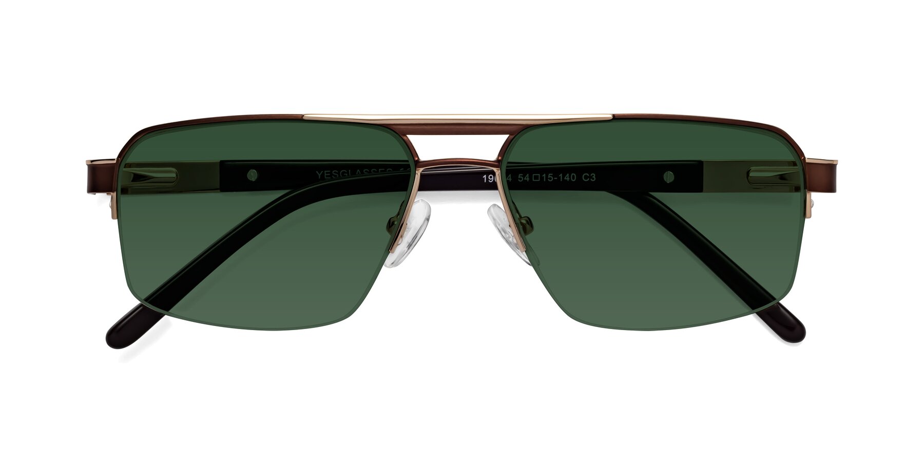 Folded Front of Chino in Bronze-Gold with Green Tinted Lenses