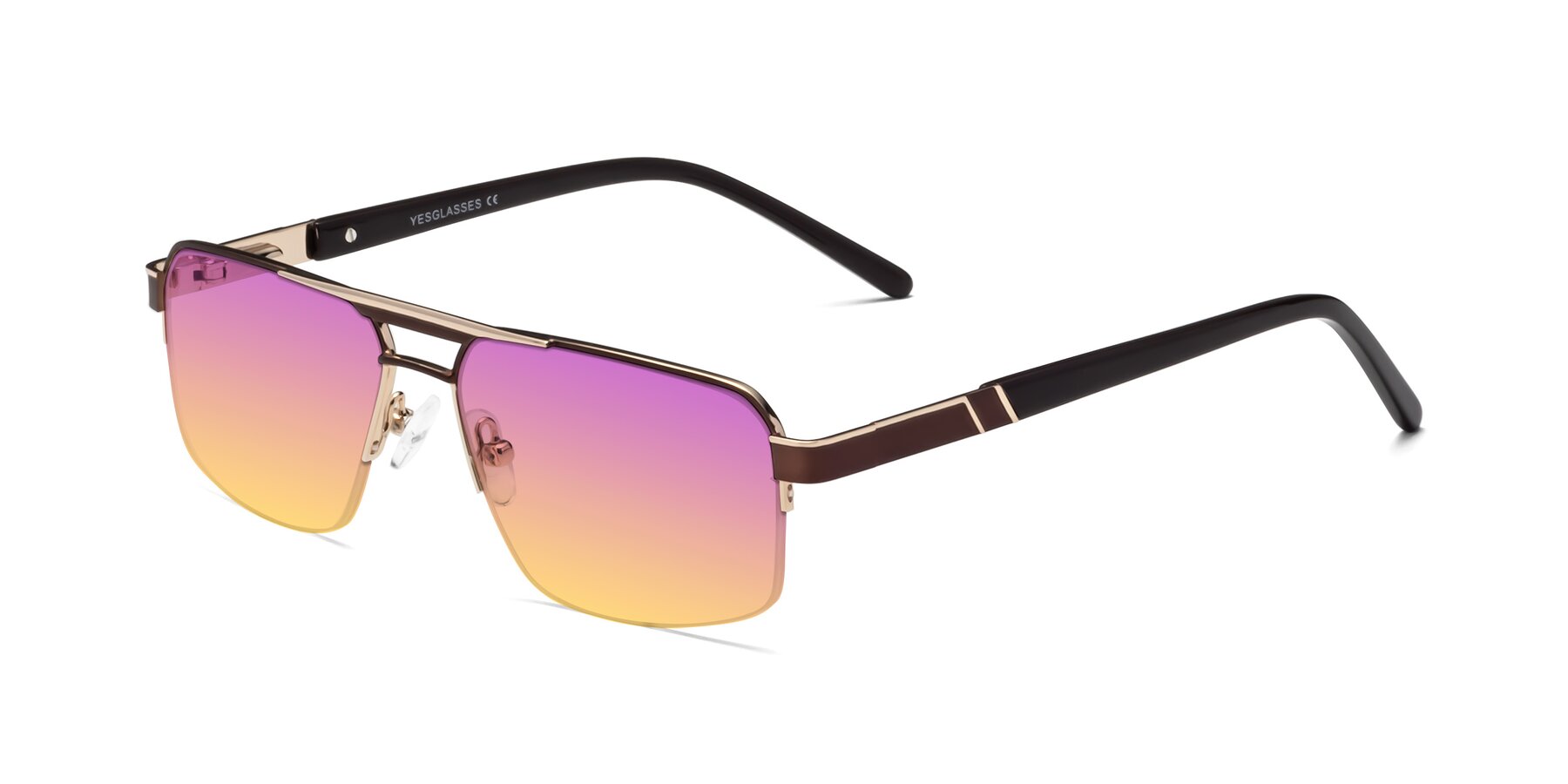 Angle of 19004 in Bronze-Gold with Purple / Yellow Gradient Lenses