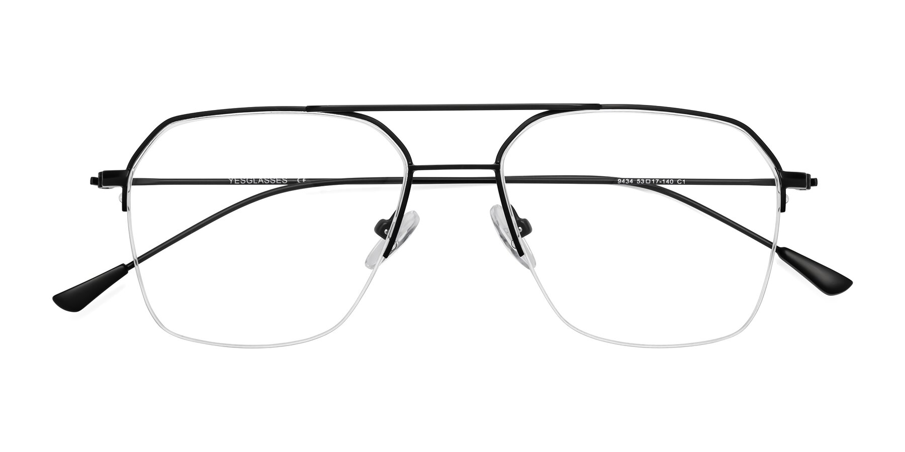 Matte Black Grandpa Geometric Semi-Rimless Blue Light Glasses - Largo