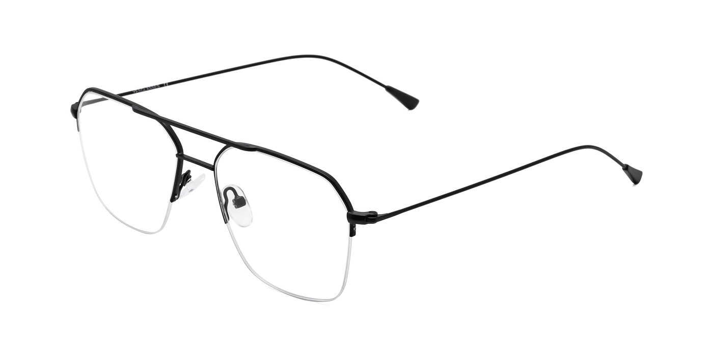 Matte Black Grandpa Geometric Semi-Rimless Eyeglasses - 9434