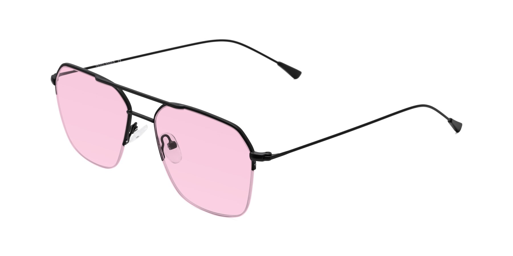 Angle of Largo in Matte Black with Light Pink Tinted Lenses