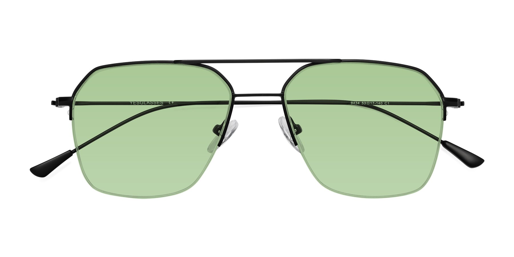 Folded Front of Largo in Matte Black with Medium Green Tinted Lenses
