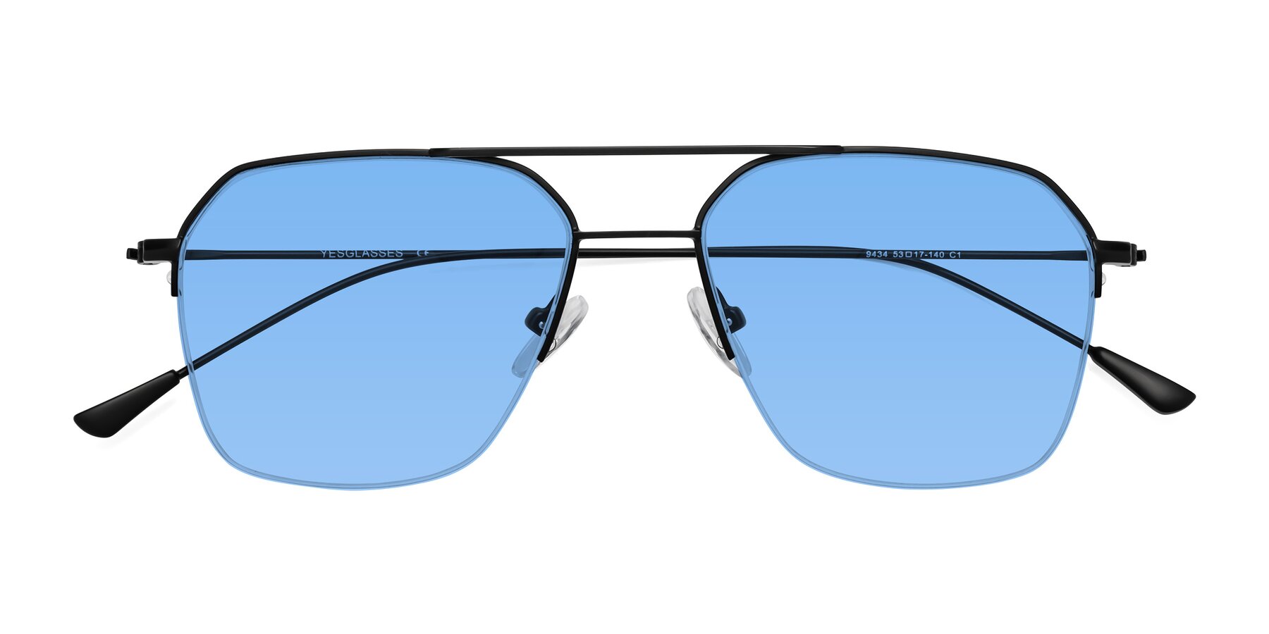 Folded Front of Largo in Matte Black with Medium Blue Tinted Lenses