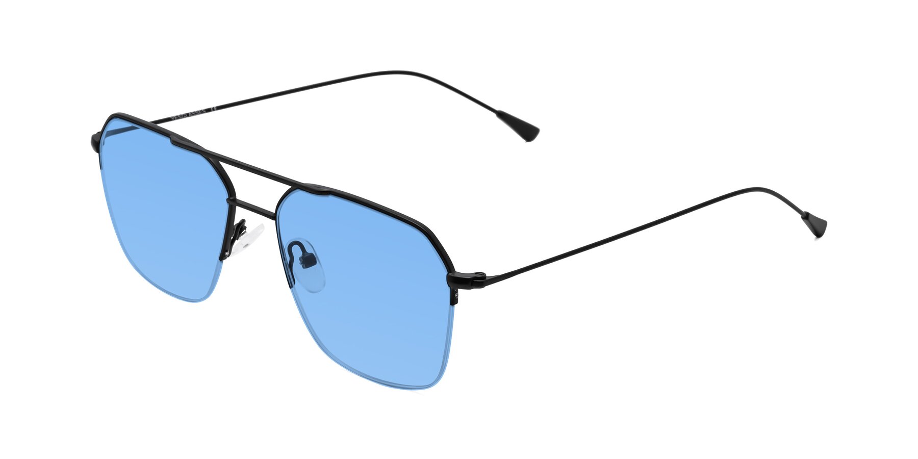 Angle of Largo in Matte Black with Medium Blue Tinted Lenses