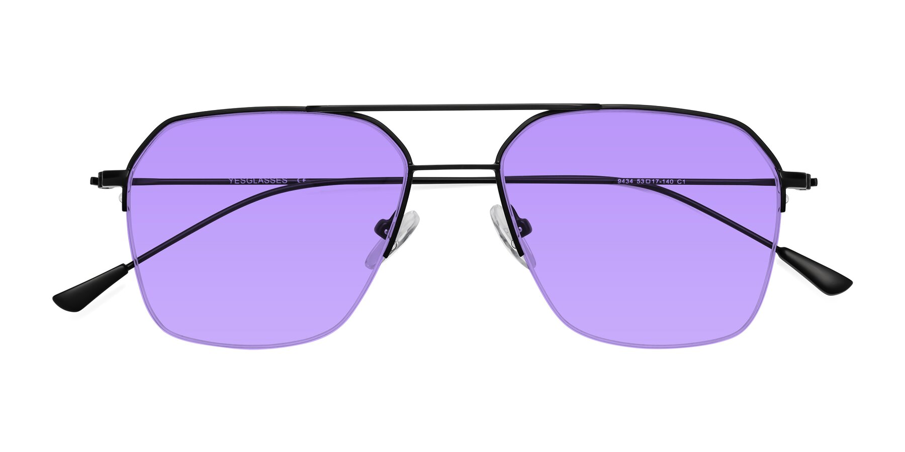 Folded Front of Largo in Matte Black with Medium Purple Tinted Lenses