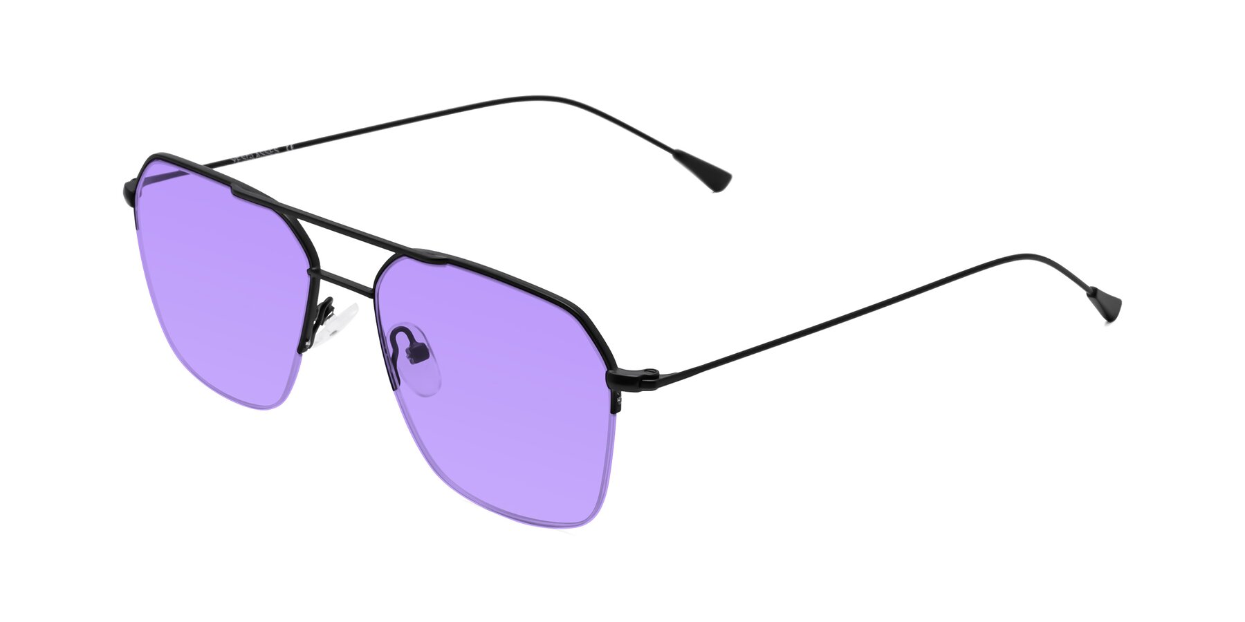Angle of Largo in Matte Black with Medium Purple Tinted Lenses