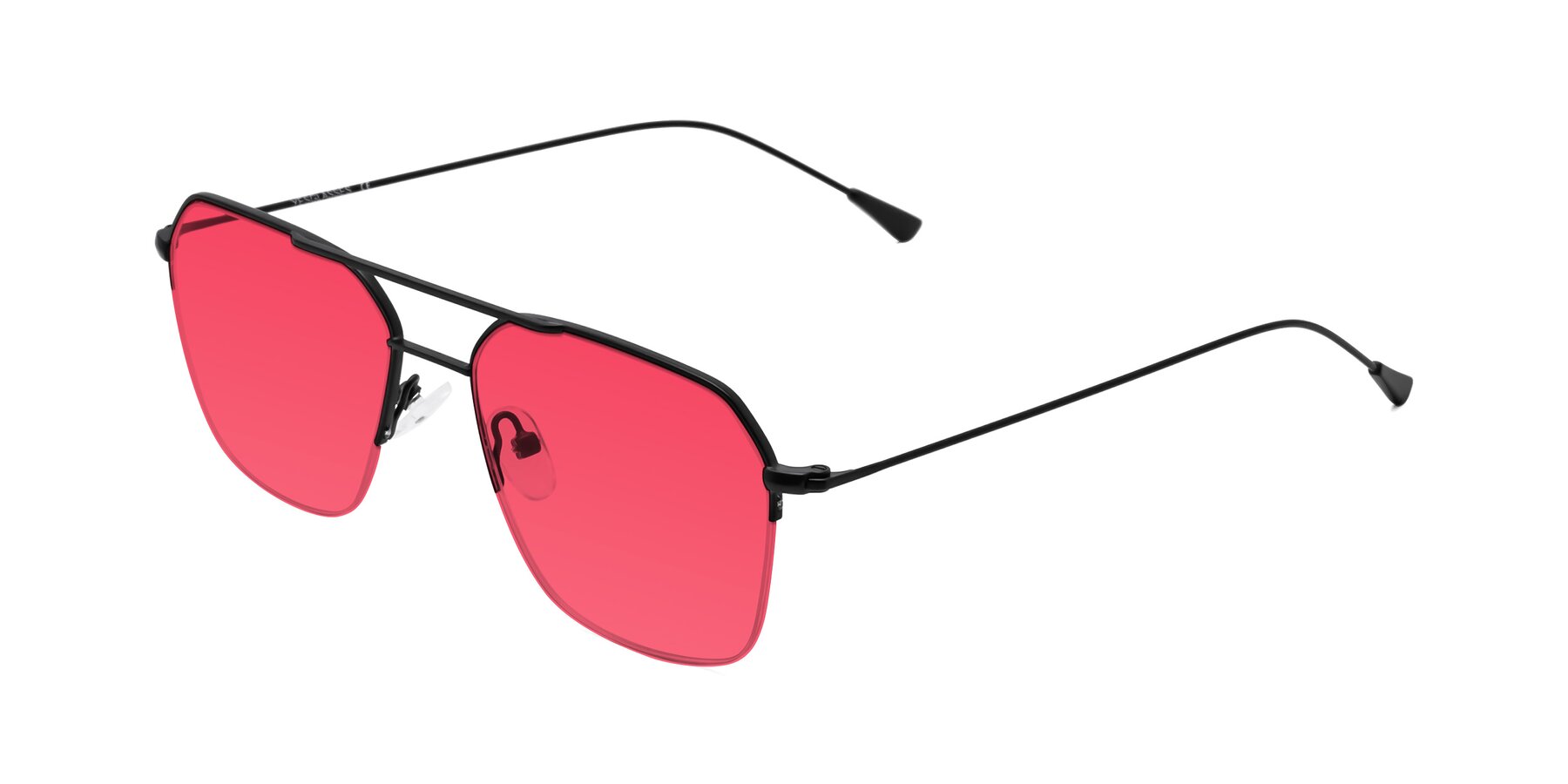 Angle of Largo in Matte Black with Red Tinted Lenses