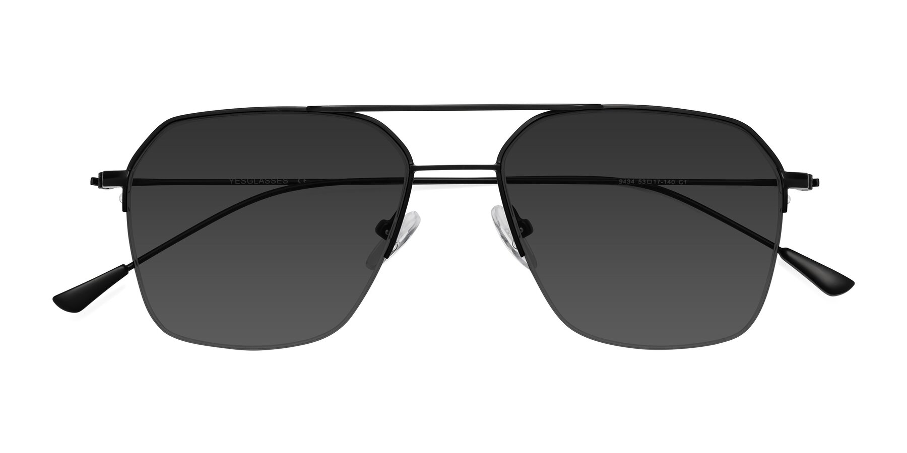 Matte Black Grandpa Geometric Semi-Rimless Tinted Sunglasses with Gray Sunwear Lenses - Largo