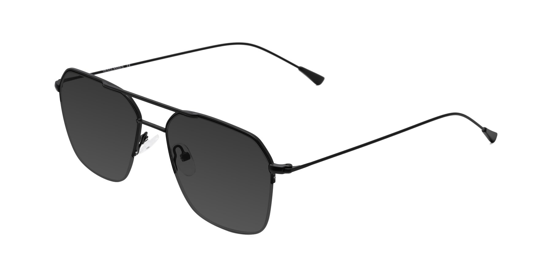 Matte Black Grandpa Geometric Semi-Rimless Tinted Sunglasses with Gray Sunwear Lenses - Largo